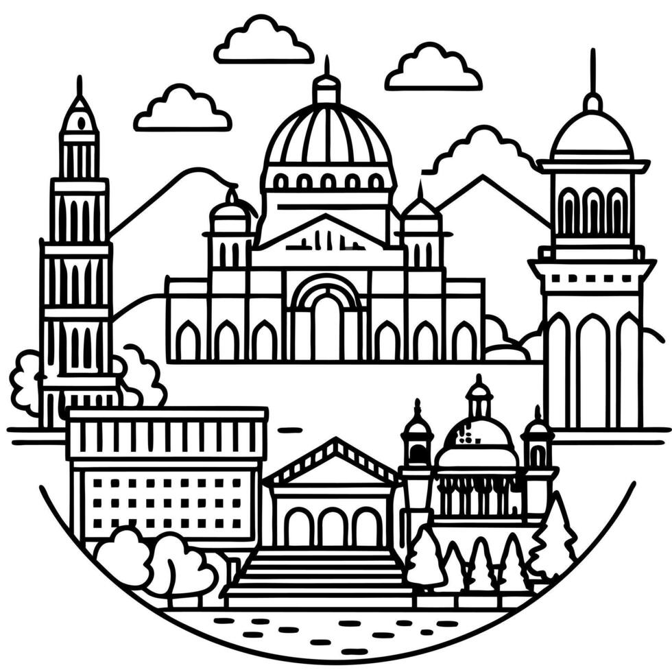 architectural tourism, illustration line art vector