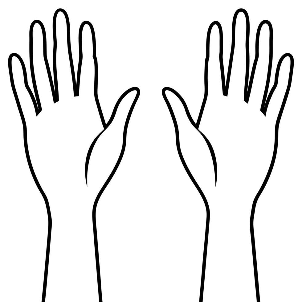 a flat design sketch of two hands reaching upwards silhouette with white background, vector