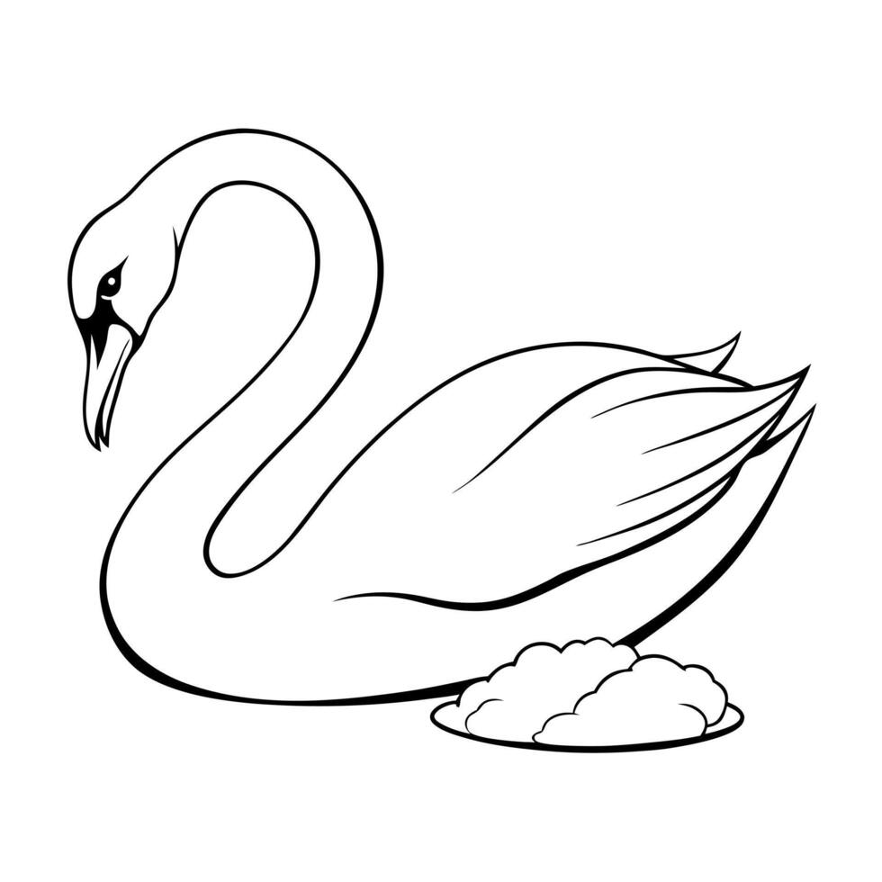 A black and white drawing of a swan vector