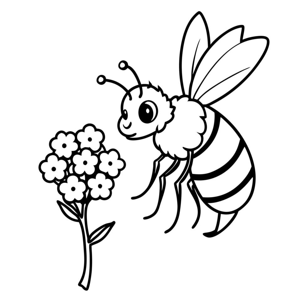 A bee and flower coloring page vector