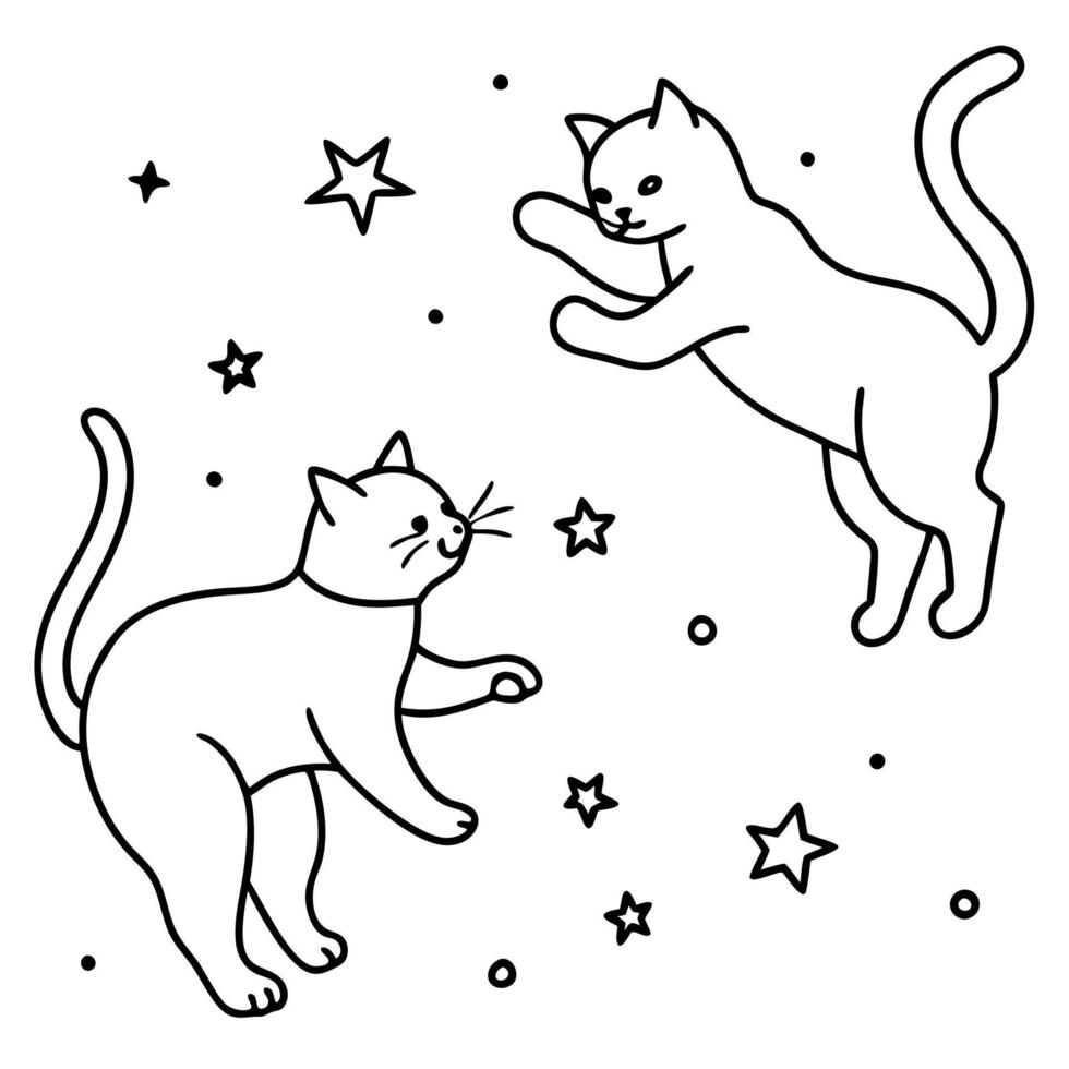 Two cats are flying in the sky with stars vector