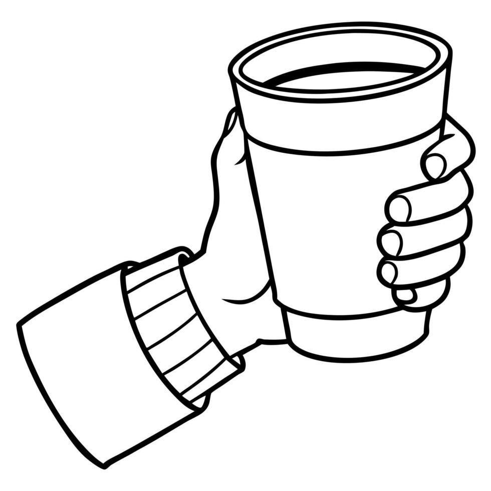 Hand holding a cup of coffee vector