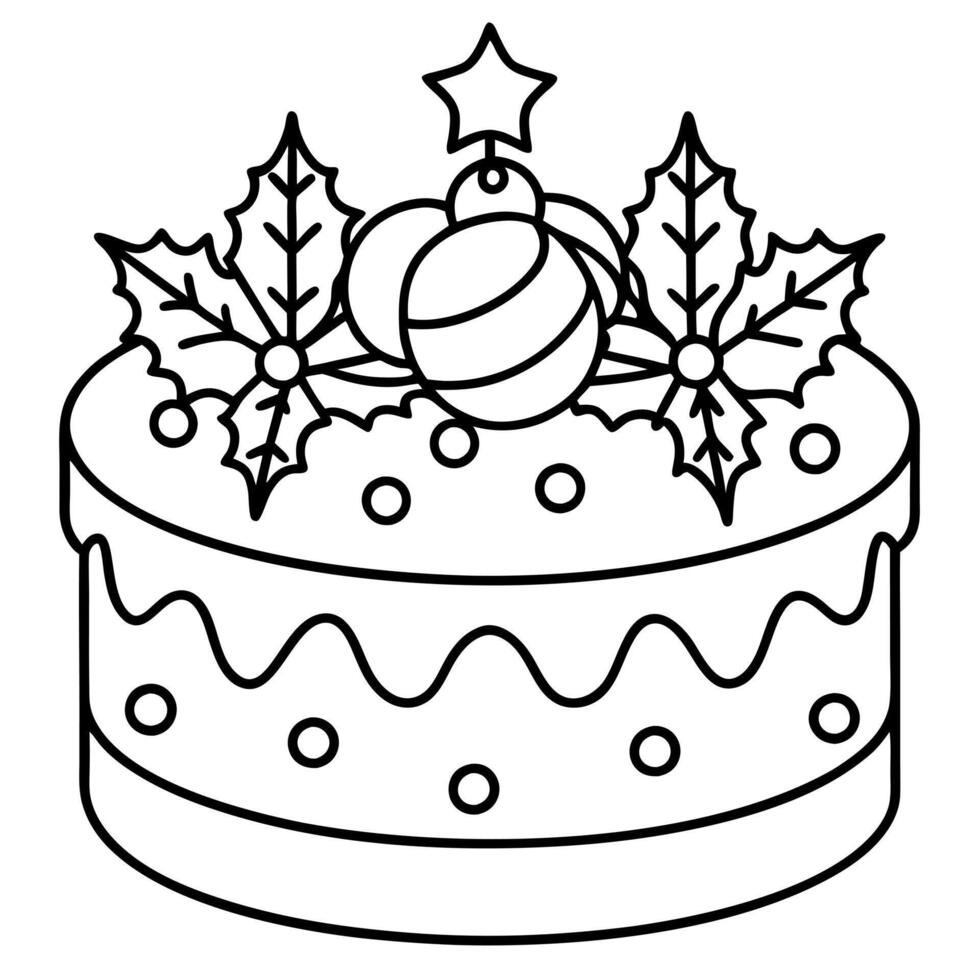 Christmas cake coloring pages vector