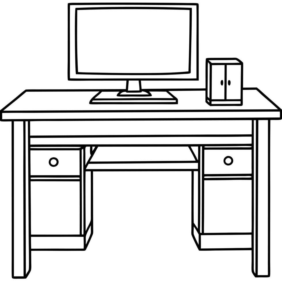 Computer desk coloring pages vector