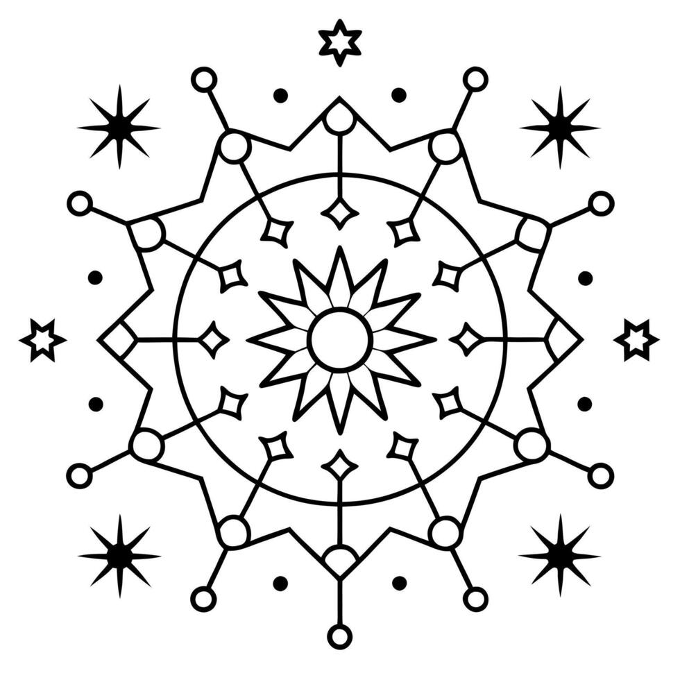 mandala with stars a mandala featuring stars and constellations, illustration line art vector