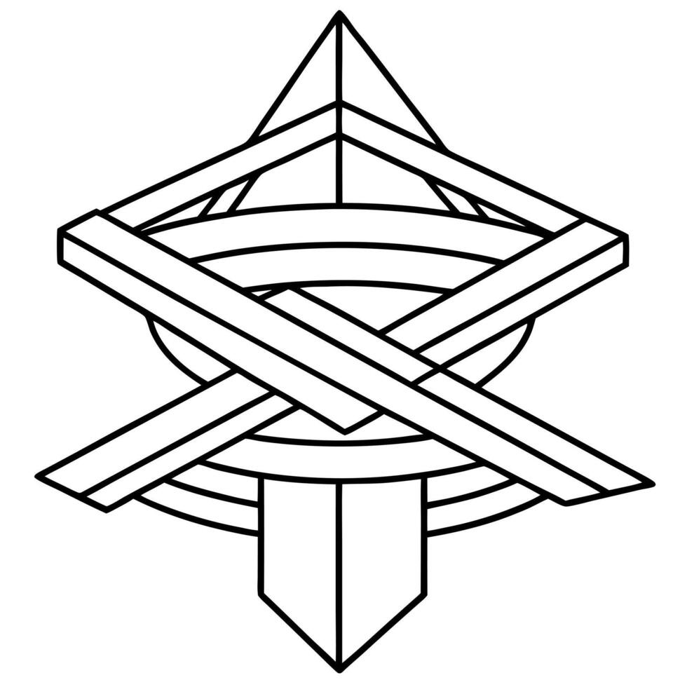 a structure that defies gravity, with overlapping and intertwined lines, illustration line vector