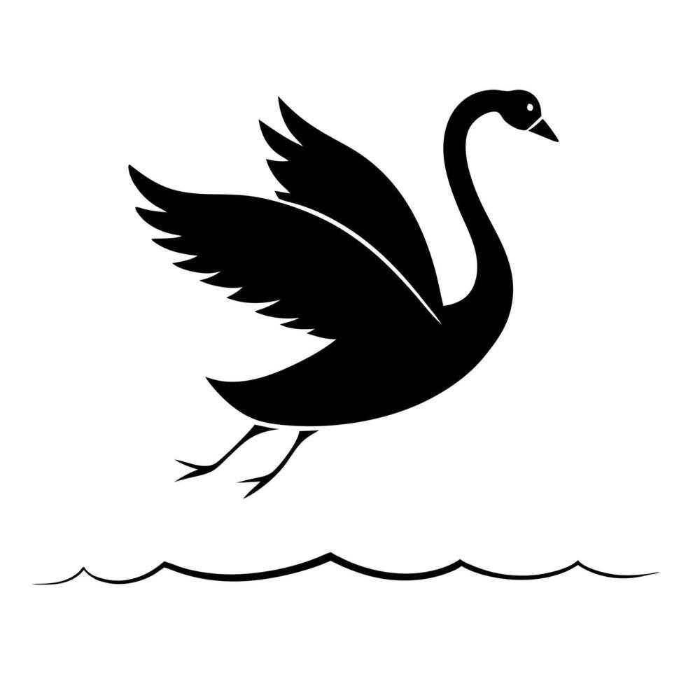 black swan bird jumping, illustration line art vector