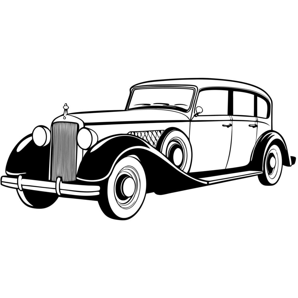 a classic luxury vehicle from the 1930s, with elegant, flowing lines side view highlighting the vector