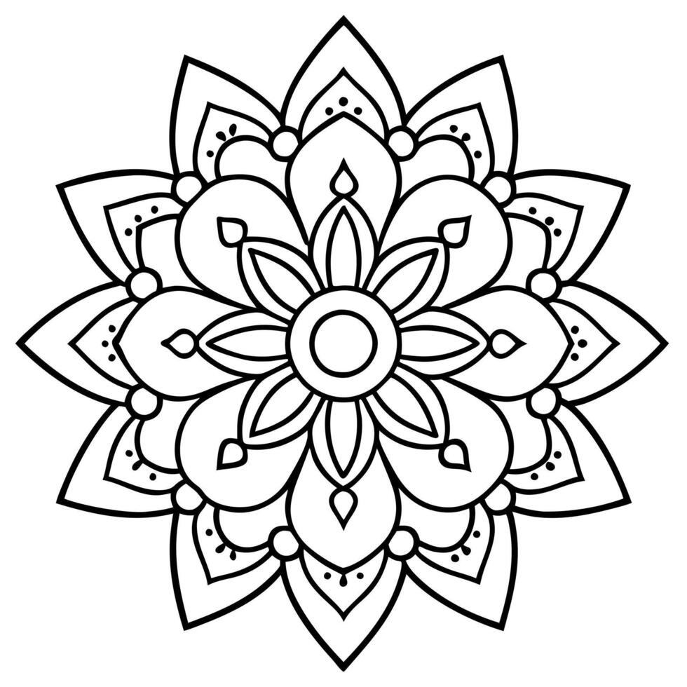 black single outline clean and clear rangoli design mandala one flower isolated on white vector