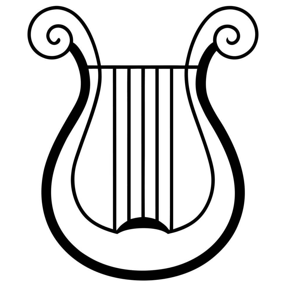 an image of lyre silhouette with a white background, illustration line art vector
