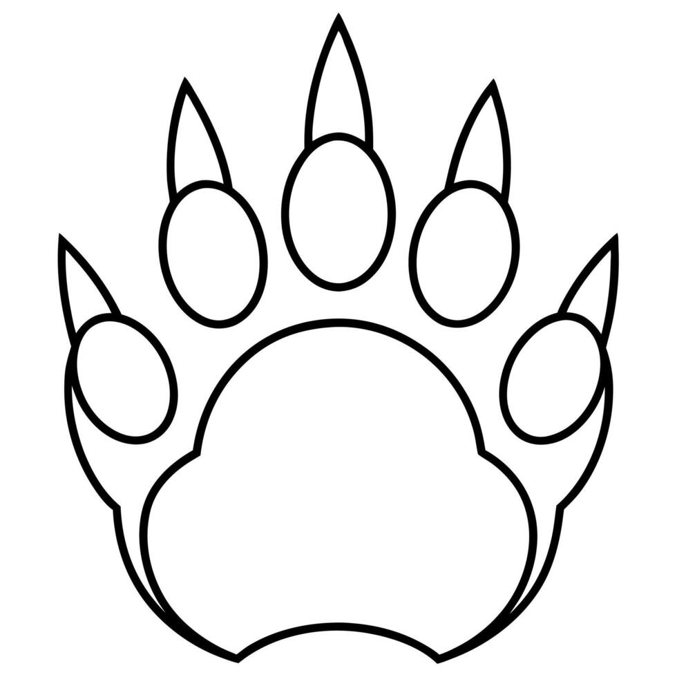 a bold, outlined icon of a bear paw, with sharp claws and textured pads, illustration line vector