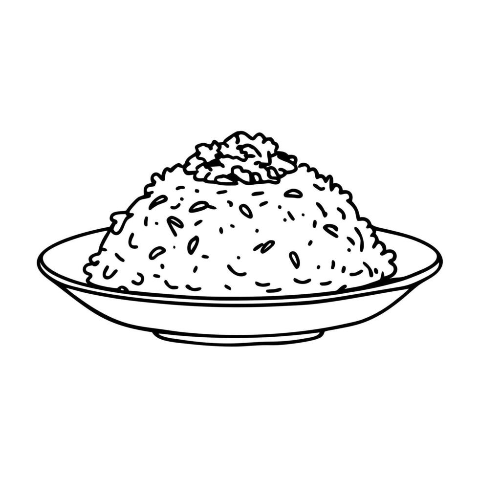 khao pad fried rice, illustration line art vector