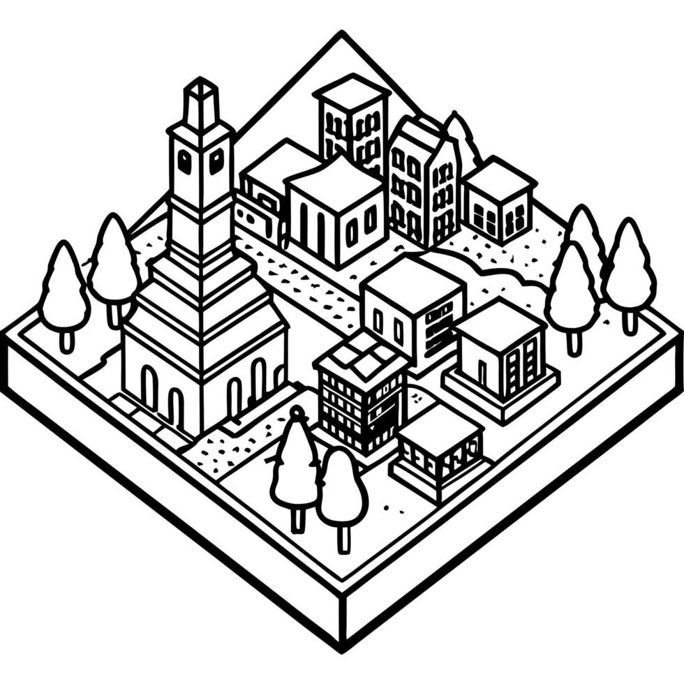 pueblo , 3d isometrico, illustration line art vector
