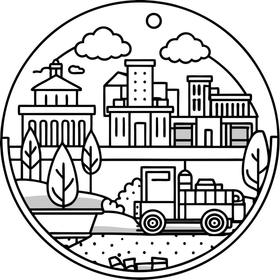 a city that has proper solid waste management, illustration line art vector