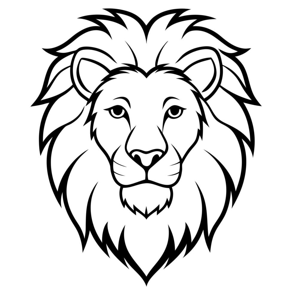 blac and white image of a lions head, illustration line art vector