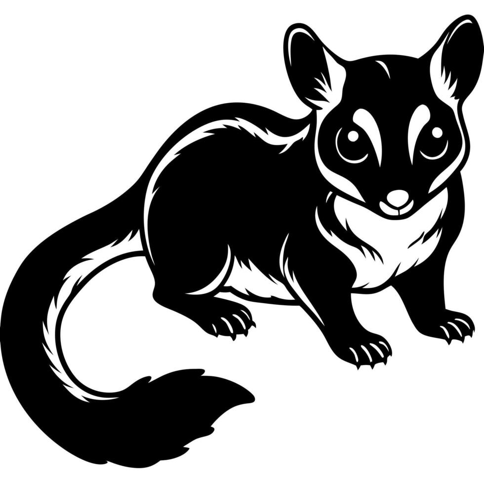 black sugar glider silhouette illustration, solid white background, illustration line vector