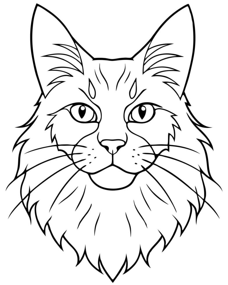 maine cat entire head front view, illustration line art vector