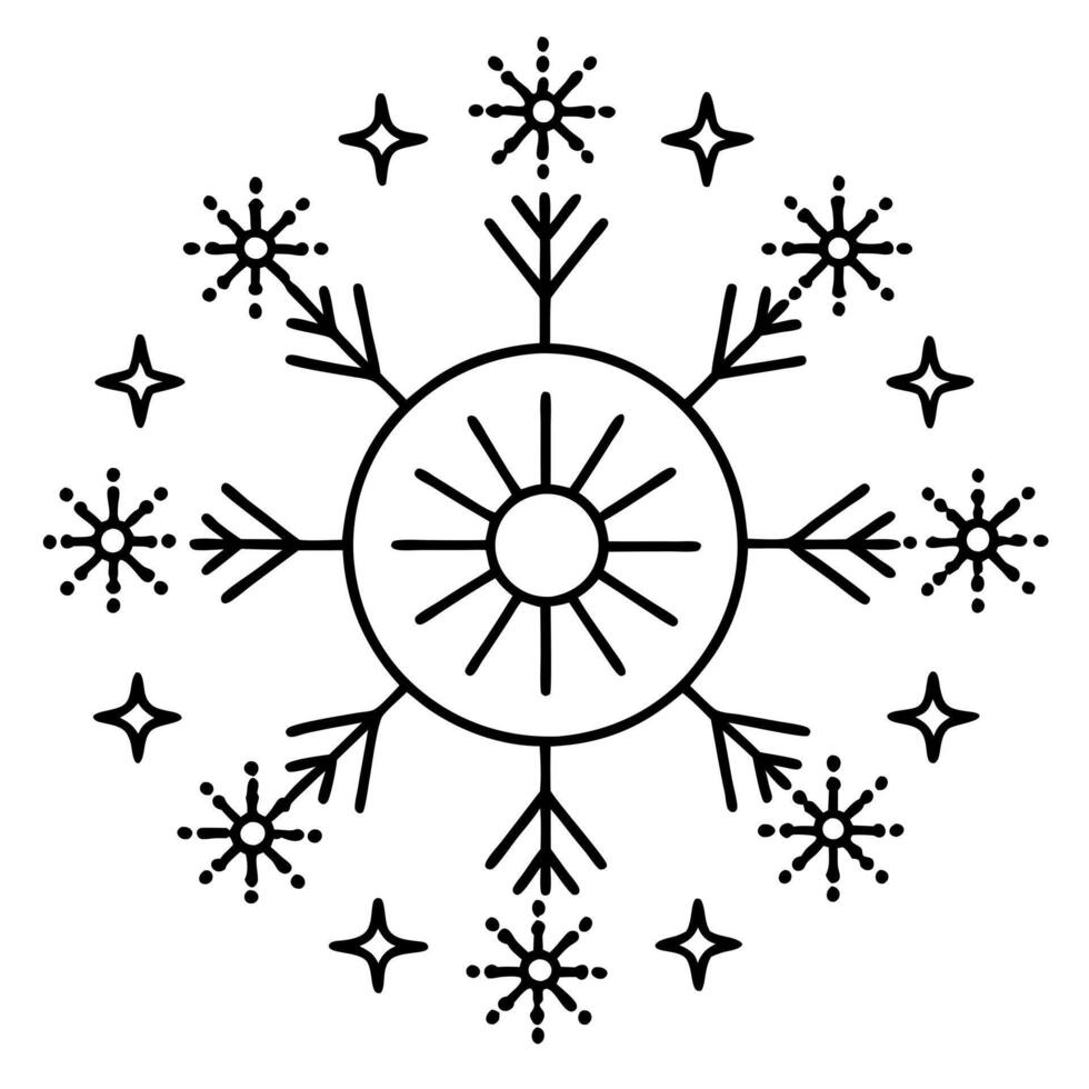 winter solstice with snowflakes, illustration line art vector