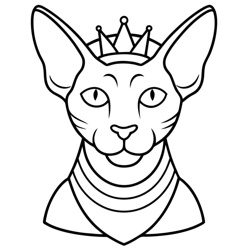 a sphynx cat crown bust, illustration line art vector