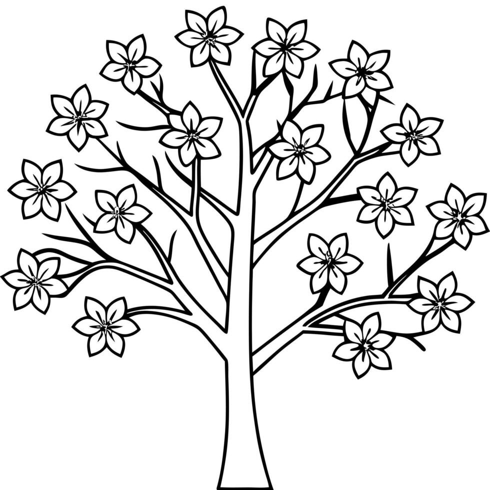 a flower tree set 20p, illustration line art vector
