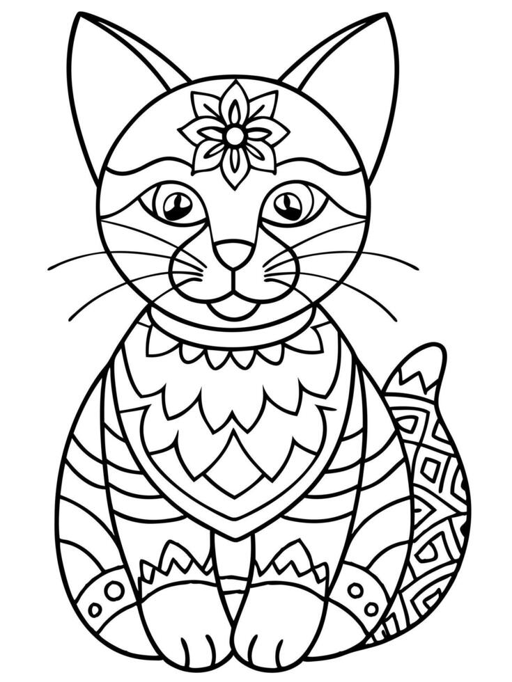 coloring book , , cat with an intricate pattern inside of cat, floral patterns, geometric shapes, vector