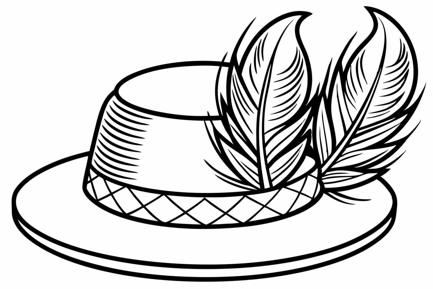 oktoberfest hat with feathers on white background, illustration line art vector