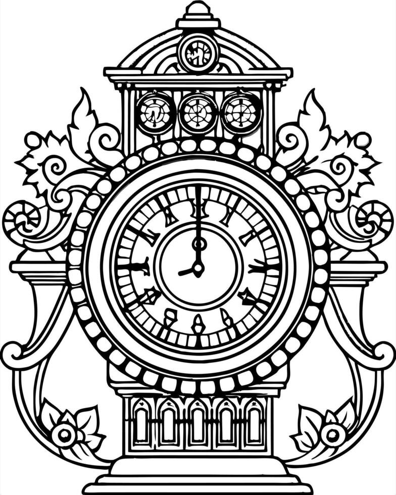 a detailed clock, illustration line art vector