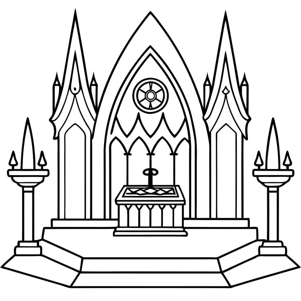 a gothic interior of a vampire castle of transylvania, lit by candles and featuring an altar for vector