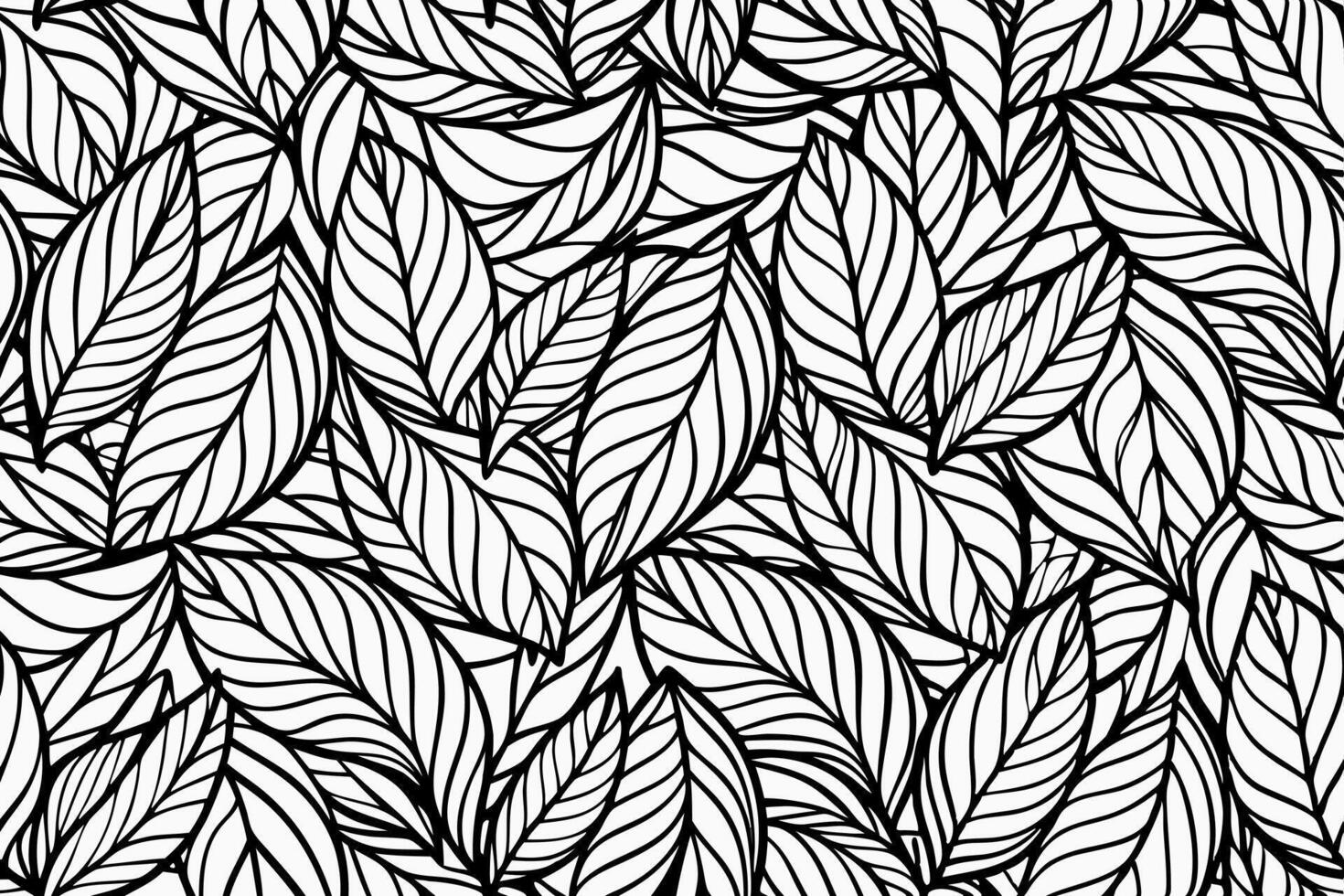 fine irregular organic lines, seamless pattern of dense, overlapping leaves of different sizes, vector