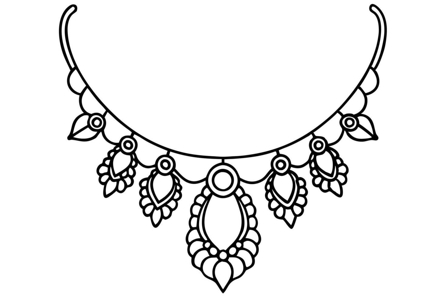 gold-necklace-design-for-women-of-western-culture on white background, illustration line art vector
