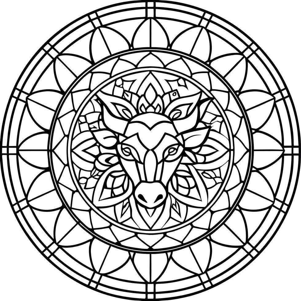 detalled stained glass rose window, toro, illustration line art vector
