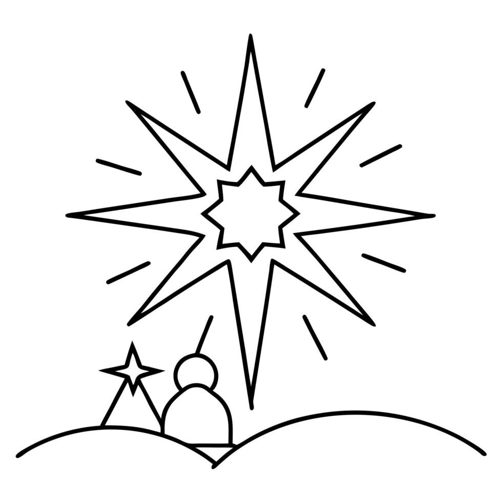 the star shining brightly in a nativity scene, illustration line art vector