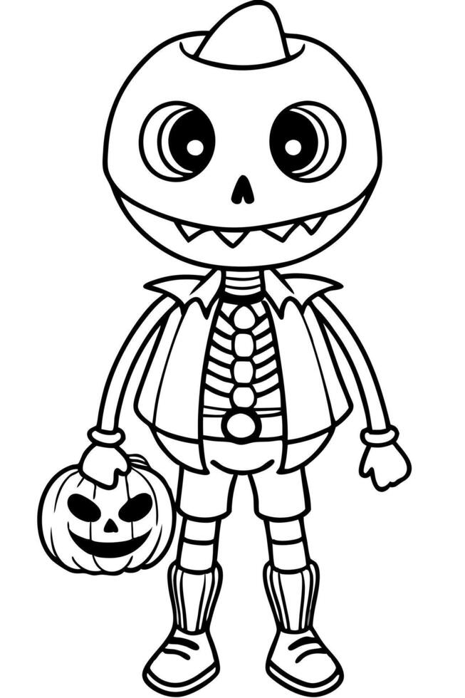 cute skeleton halloween, illustration line art vector
