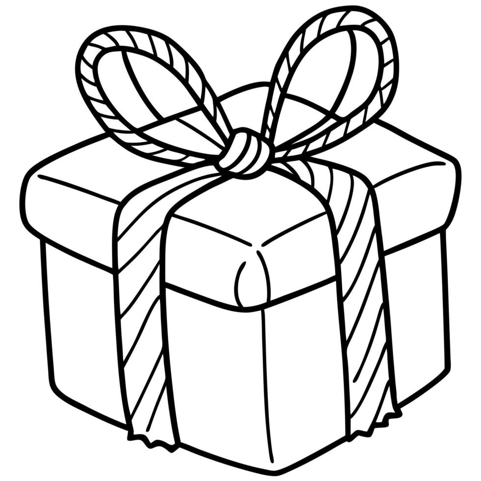 a christmas gift wrapped with burlap and tied with a rustic ribbon, sitting on a wooden table, vector
