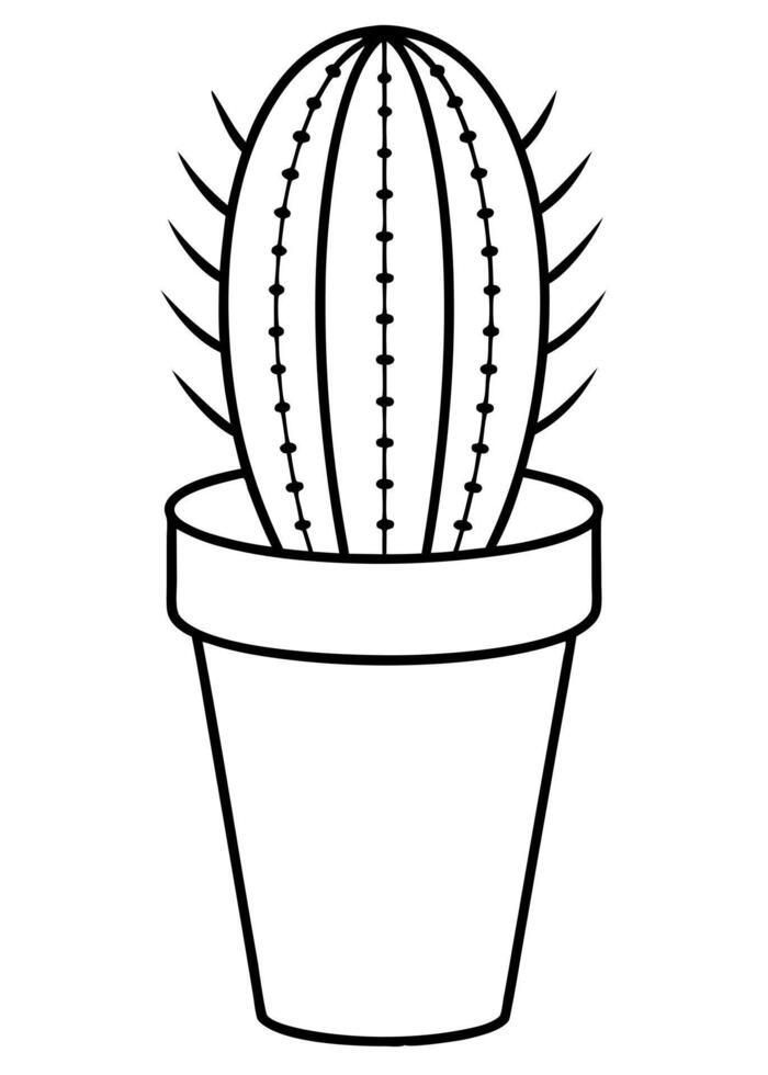 cactus in a pot, cb, large details, illustration line art vector