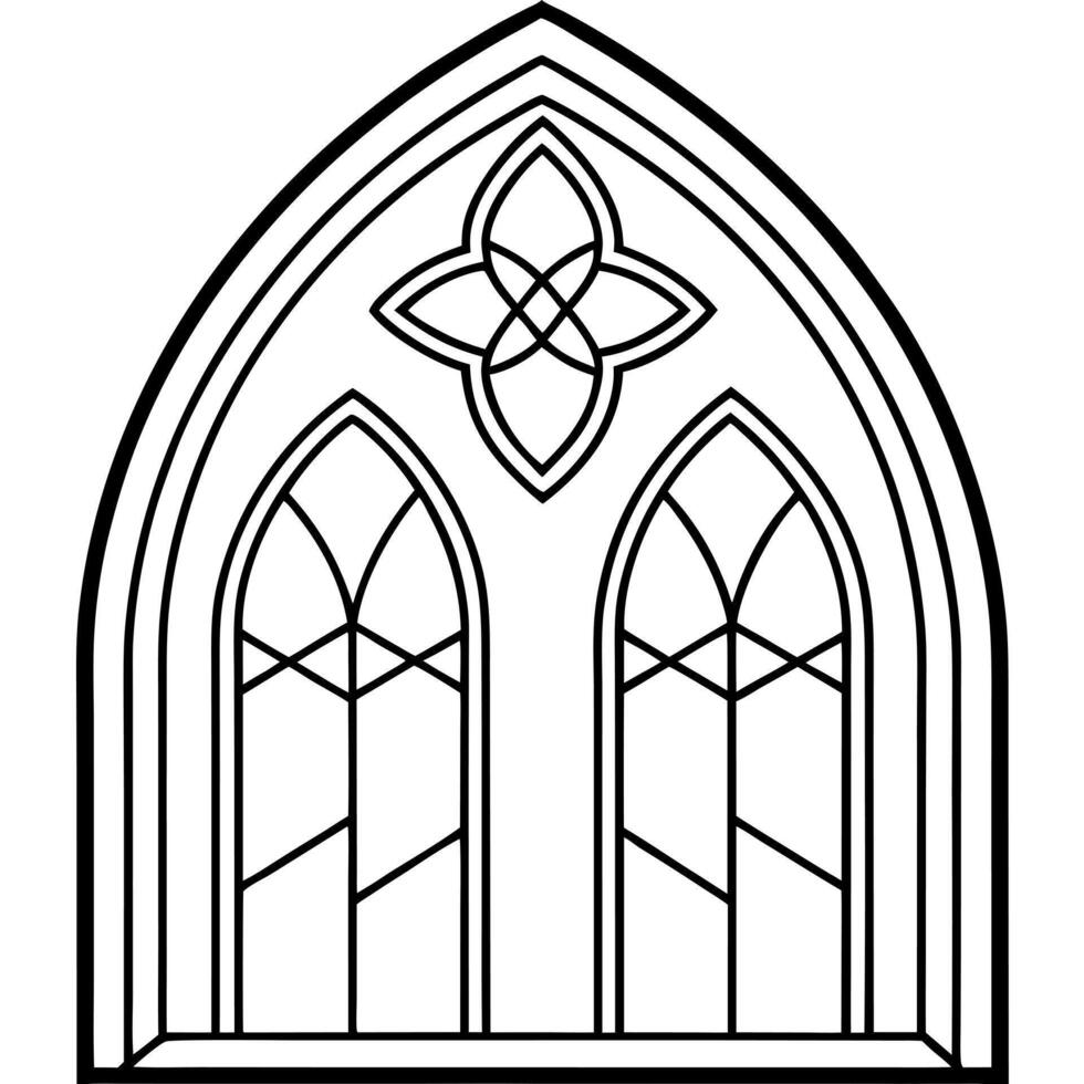 medieval church stained glass window, smooth lines and curves, illustration line art vector