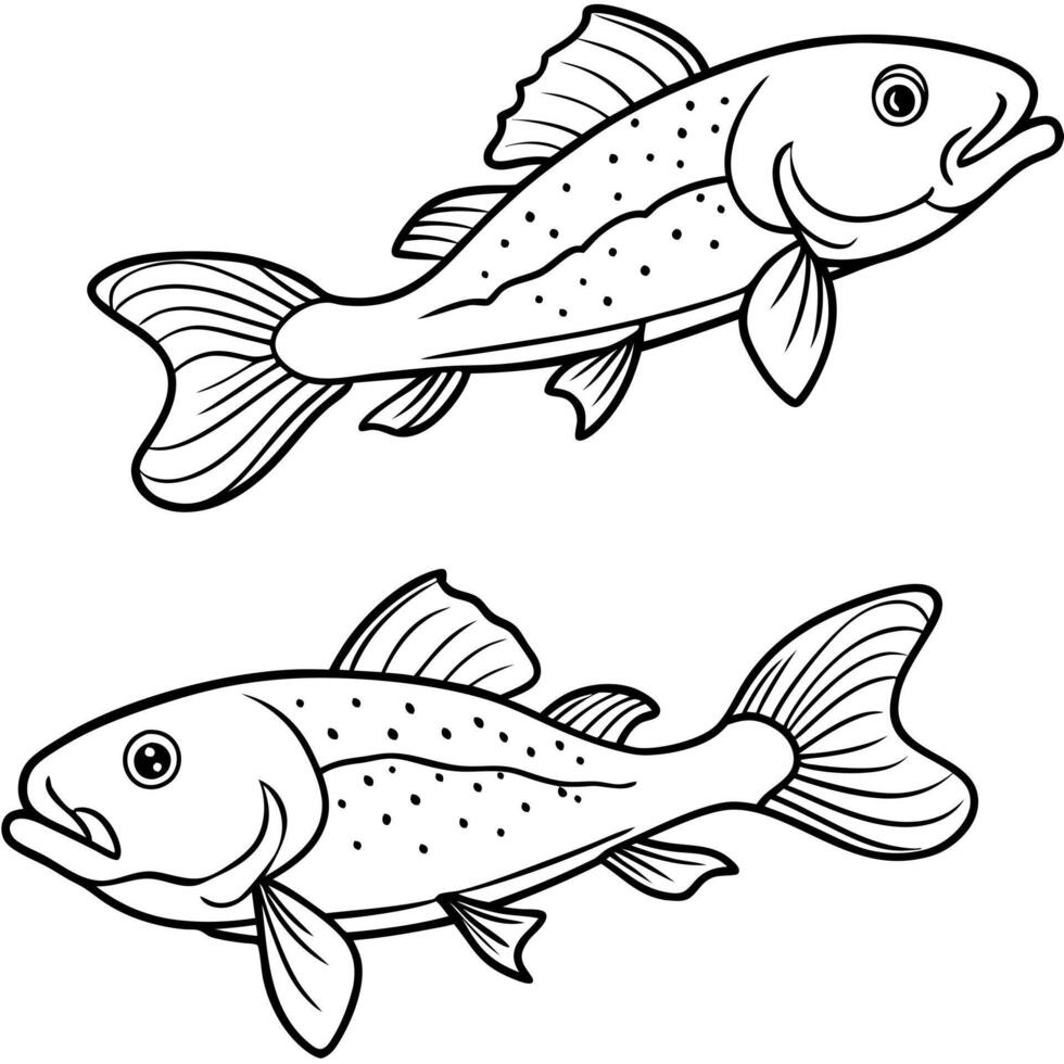 3 coelacanth cartoon, illustration line art vector