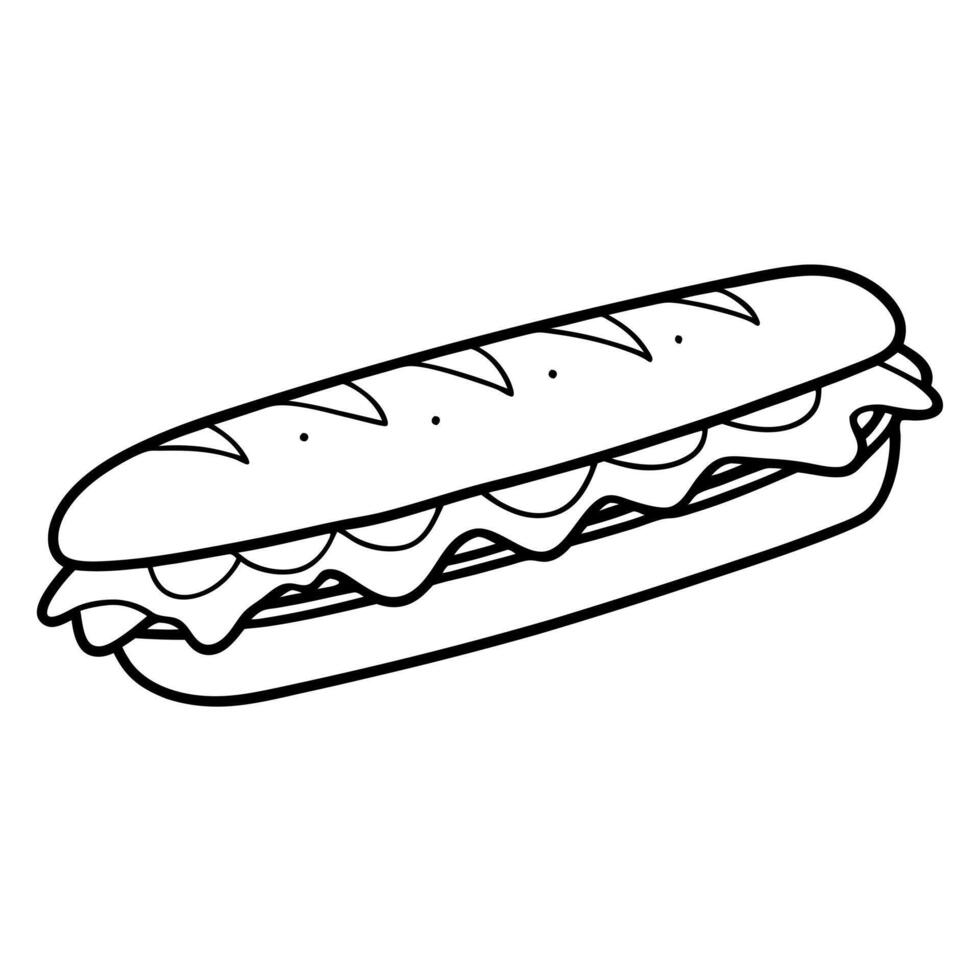 submarine sandwich, illustration line art vector