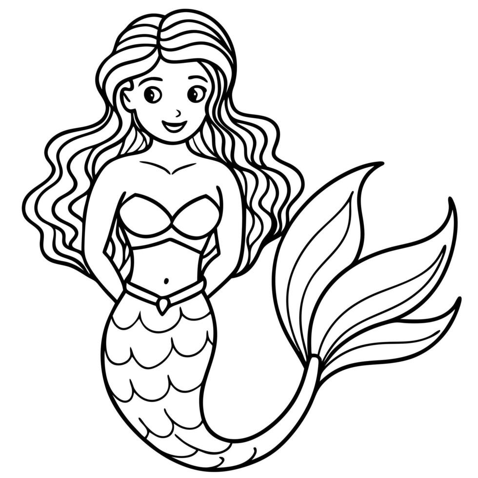 mermaid, illustration line art vector