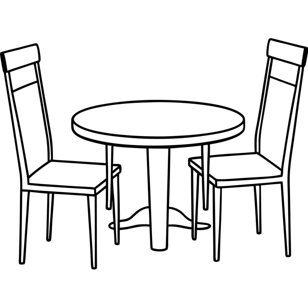 dining table set with some chair black and white white background, illustration line art vector