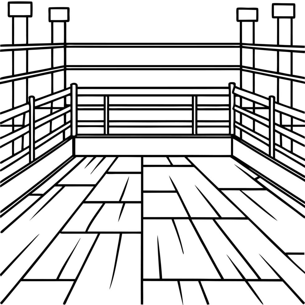 cartoon, empty boxing ring from the inside, illustration line art vector