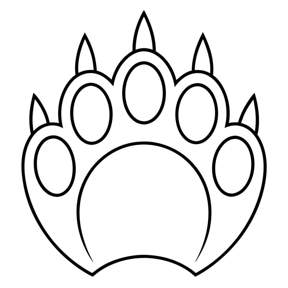 a bold, outlined icon of a bear paw, with sharp claws and textured pads, illustration line vector