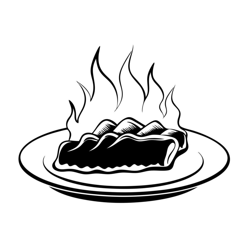 bbq ribs, illustration line art vector