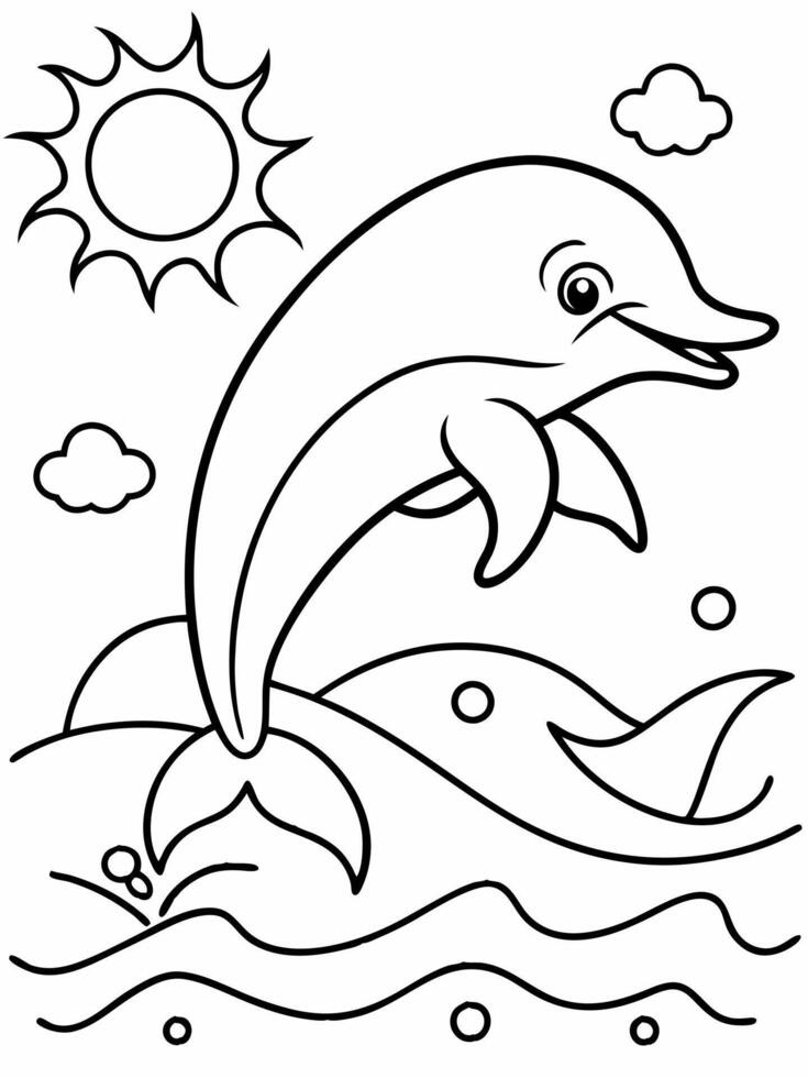 a printable black and white coloring page, high resolution ocean animals coloring book for kids, a vector