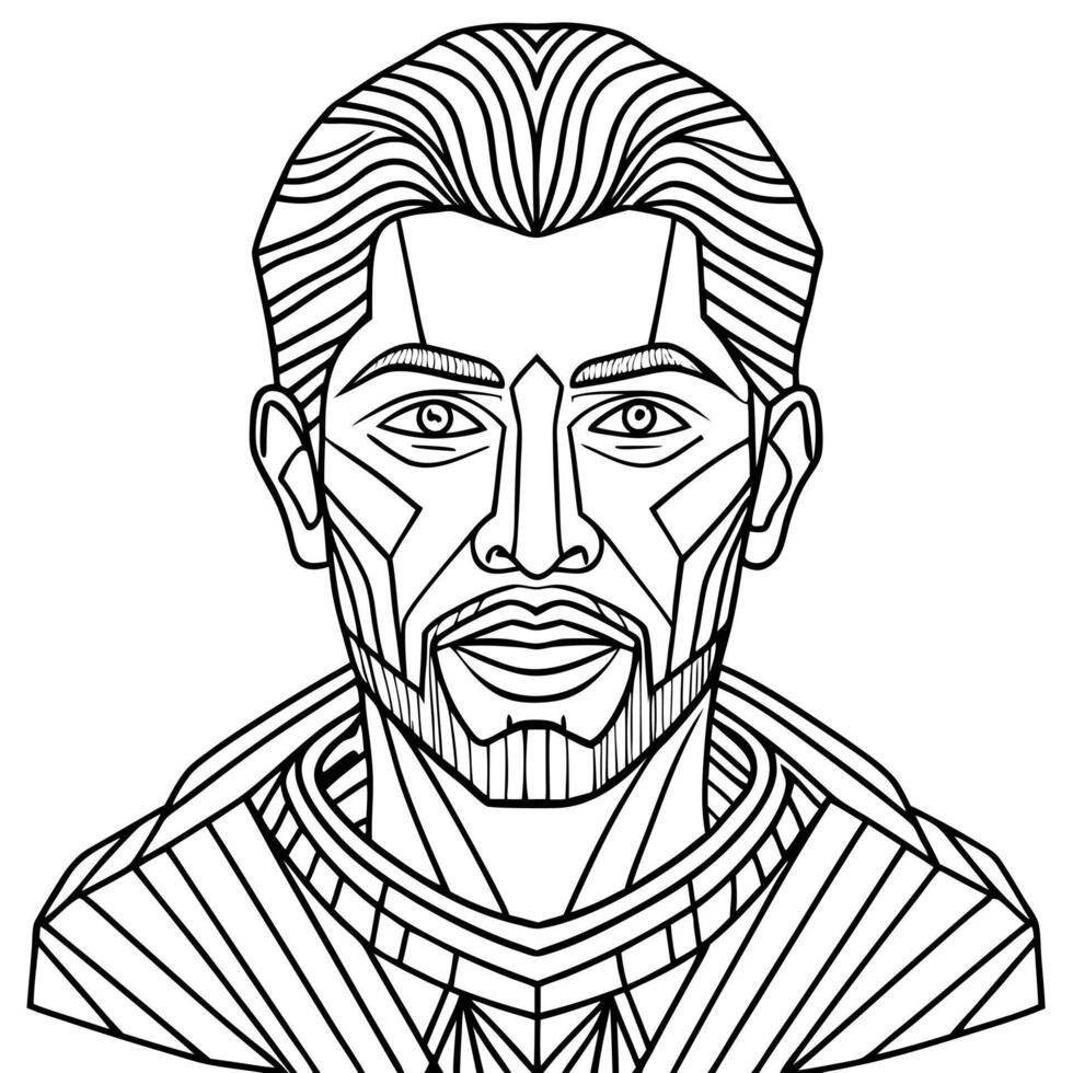 a symmetrical portrait of a man consisting of many stripes, illustration line art vector