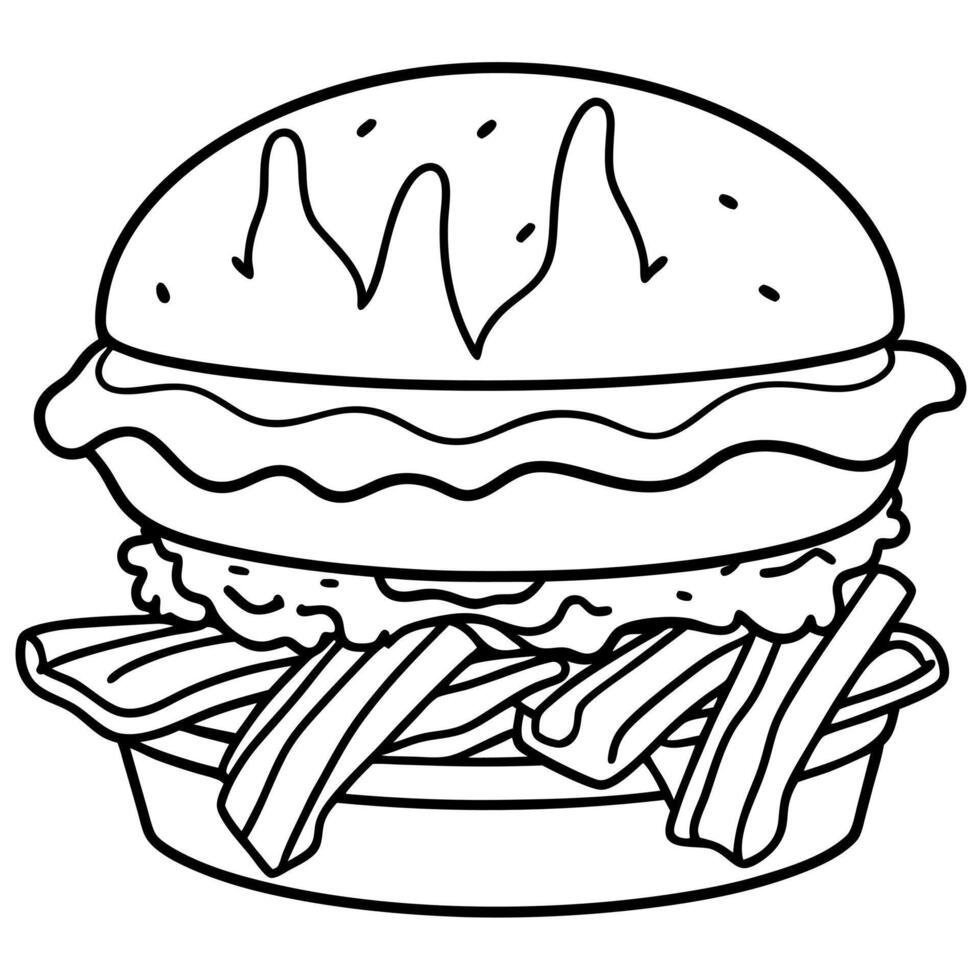 a juicy cheeseburger topped with crispy bacon and melted cheese, served with a side of golden vector