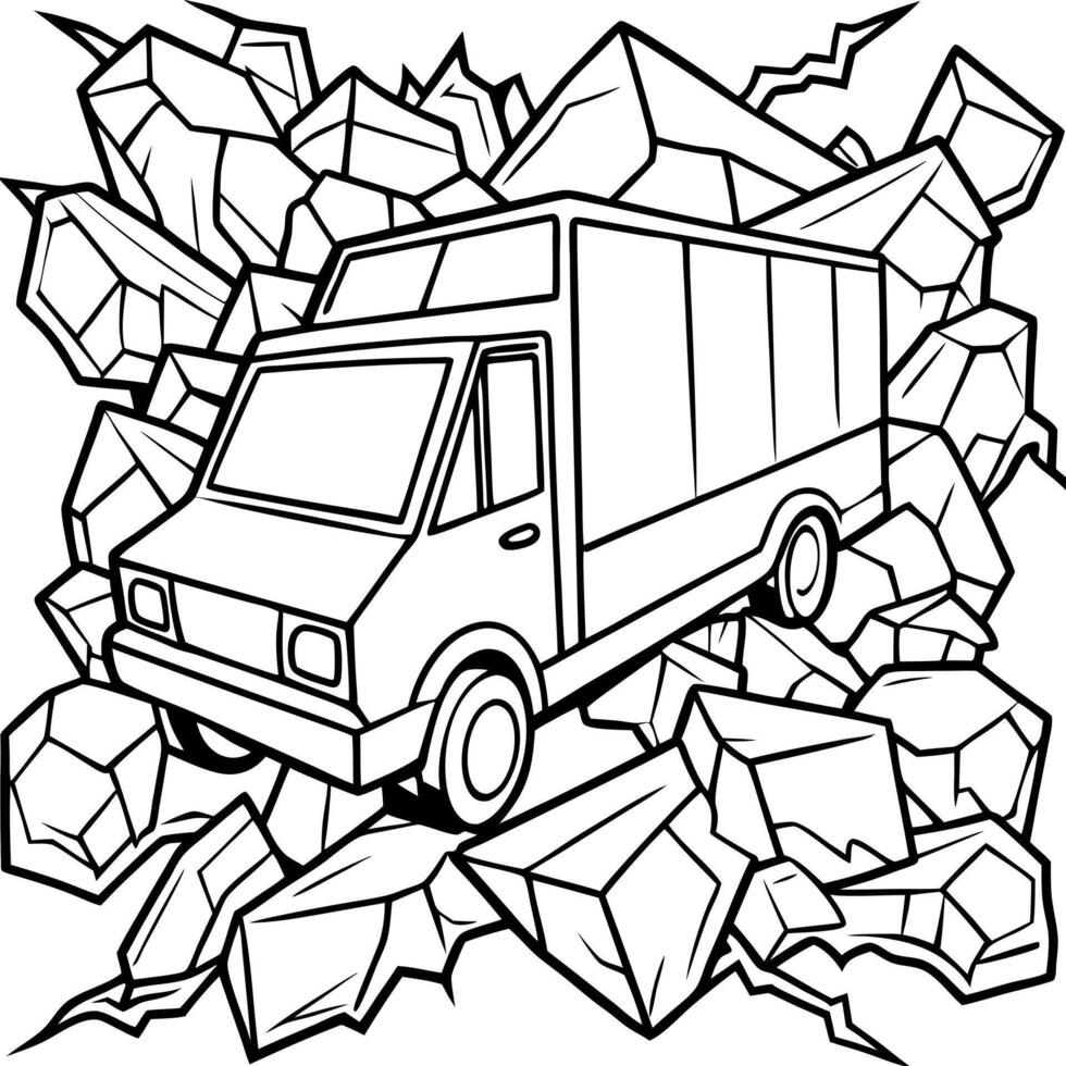 uma rachadura no ar onde da rachadura dimensional ta saindo um food truck, illustration line vector