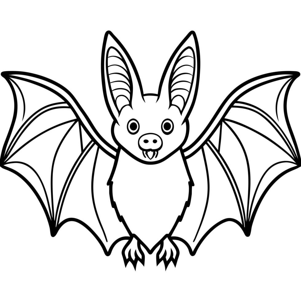 black outline bat illustration on white background, illustration line art vector