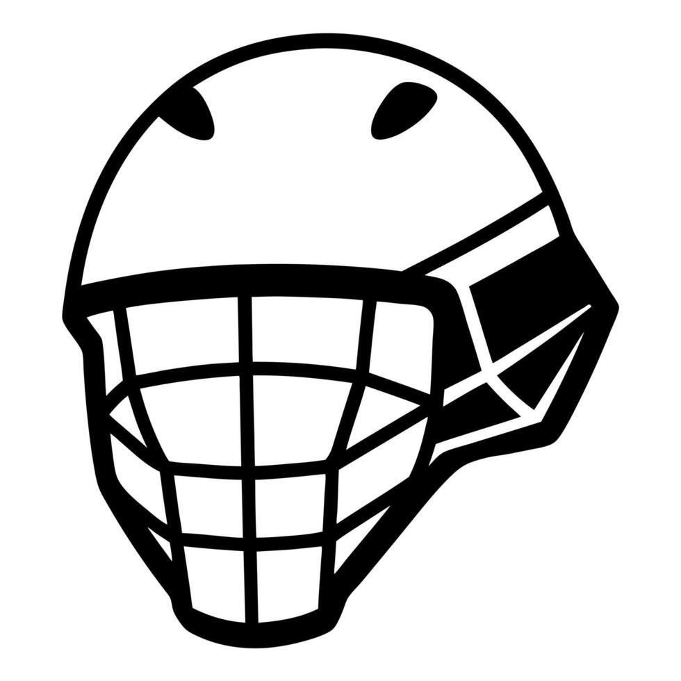 an image of lacrosse helmet silhouette with a white background, illustration line vector
