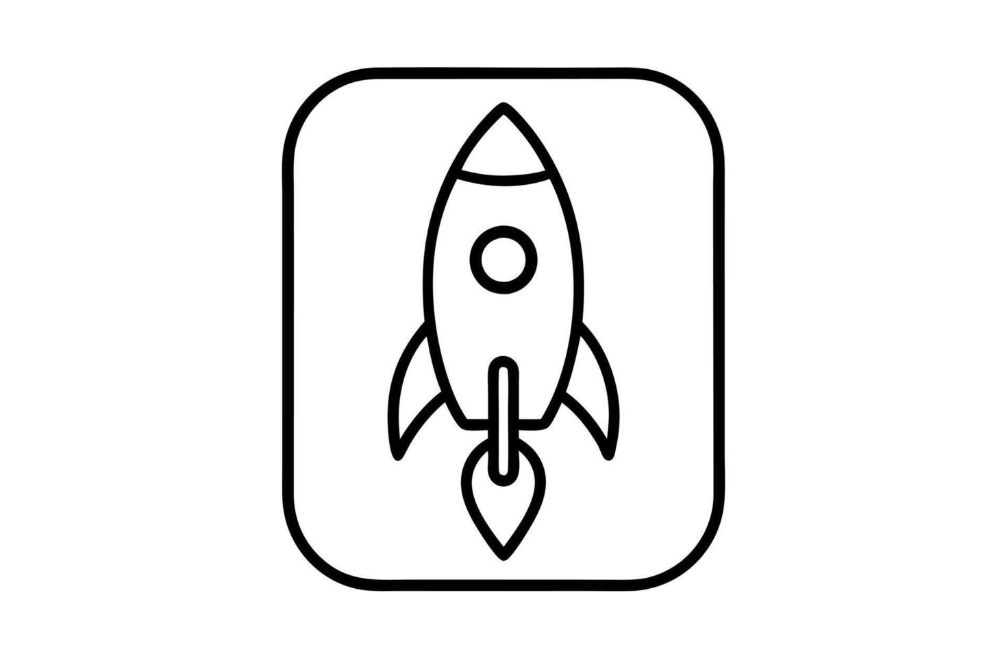 cartoon rocket ship app icon with a white background, illustration line art vector